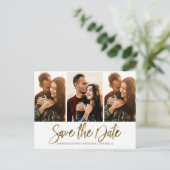 Moderne bruiloft sparen Datum 3 Foto collage Briefkaart (Staand voorkant)
