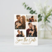 Moderne bruiloft sparen Datum 4 Foto collage Briefkaart (Staand voorkant)