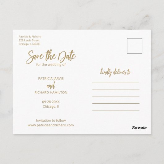 Moderne bruiloft sparen Datum 4 Foto collage Briefkaart (Achterkant)