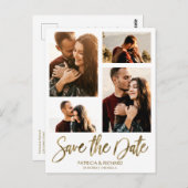 Moderne bruiloft sparen Datum 4 Foto collage Briefkaart (Voorkant / Achterkant)