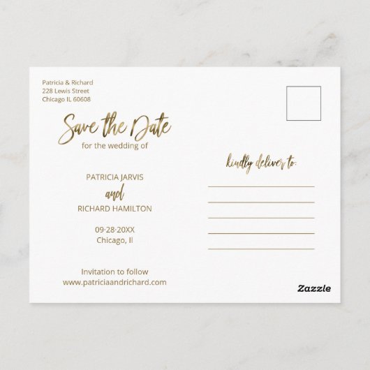 Moderne bruiloft sparen Datum 4 Foto collage Briefkaart (Achterkant)