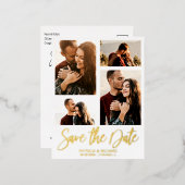 Moderne bruiloft sparen Datum 4 Foto collage Folie Feestdagen Briefkaart (Voorkant / Achterkant)