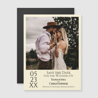 Moderne bruiloft Sparen de Datum Foto Ivory Magnet
