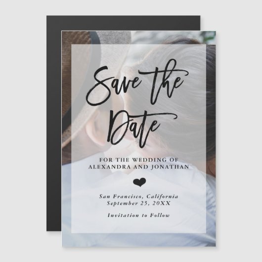 Moderne bruiloft sparen de Datum | Foto met overla Magnetische Uitnodiging (Voorkant / Achterkant)
