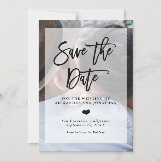 Moderne bruiloft sparen de Datum | Foto met overla Magnetische Uitnodiging (Voorkant)