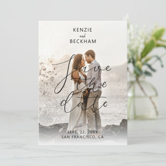 Moderne bruiloft sparen de Datum Foto's Calligrafi (Staand voorkant)