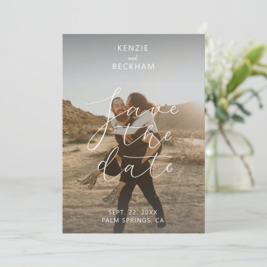 Moderne bruiloft sparen de Datum Foto's Calligrafi (Staand voorkant)