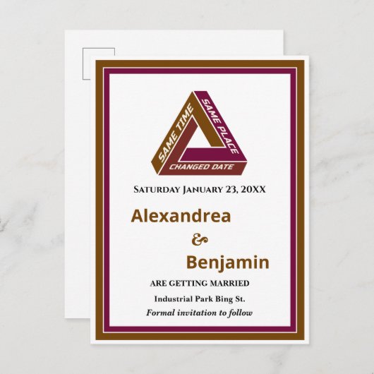 Moderne bruiloft sparen de Datum Nieuwe Datum Kaar Aankondigingskaart (Voorkant / Achterkant)