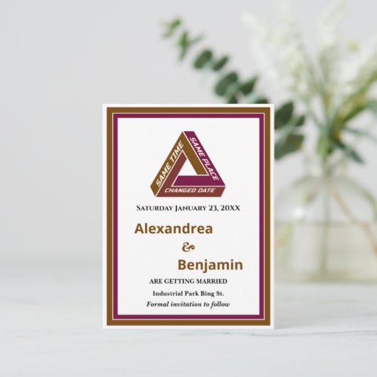 Moderne bruiloft sparen de Datum Nieuwe Datum Kaar Aankondigingskaart (Staand voorkant)