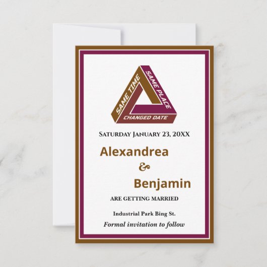 Moderne bruiloft sparen de Datum Nieuwe Datum Kaar Save The Date (Voorkant)