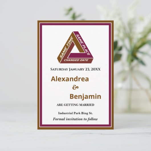 Moderne bruiloft sparen de Datum Nieuwe Datum Kaar Save The Date (Staand voorkant)