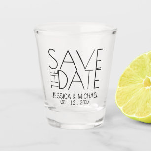 Moderne bruiloft sparen de Datum Shot Glas