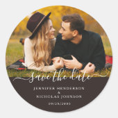 Moderne bruiloft sparen de foto van het Verloving  Ronde Sticker (Voorkant)