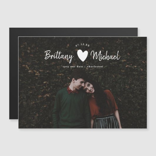 Moderne bruiloft Sparen het Hoofd van het Manuscri Magnetische Uitnodiging (Voorkant / Achterkant)