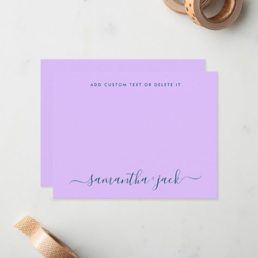 Moderne bruiloft stijlvol script elegant minimalis notitiekaartje (Voorkant / Achterkant in situ)