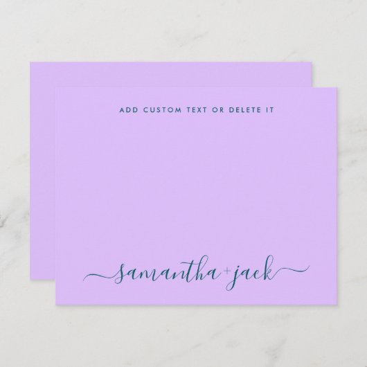 Moderne bruiloft stijlvol script elegant minimalis notitiekaartje (Voorkant / Achterkant)