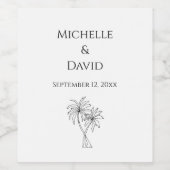 Moderne bruiloft Tropische Palmbomen Monogram Wijn Etiket (Enkel label)