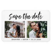 Moderne bruiloft Twee foto's Bewaar de datum Magne Magneet (Horizontaal)