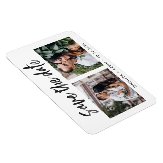 Moderne bruiloft Twee foto's Bewaar de datum Magne Magneet (Rechterzijde)