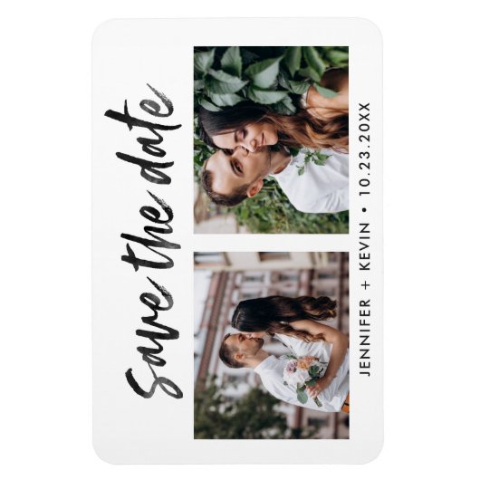 Moderne bruiloft Twee foto's Bewaar de datum Magne Magneet (Verticaal)