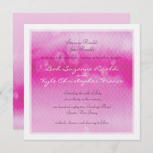 MODERNE BRUILOFT UITNODIGEN ombre waterverf fuschi Kaart (Voorkant / Achterkant)