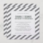 MODERNE BRUILOFT UITNODIGING glitter streep zilver (Voorkant / Achterkant)