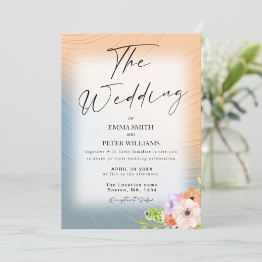 Moderne bruiloft uitnodiging met pastel kleuren (Staand voorkant)