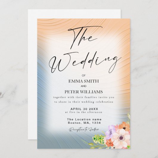 Moderne bruiloft uitnodiging met pastel kleuren (Voorkant / Achterkant)