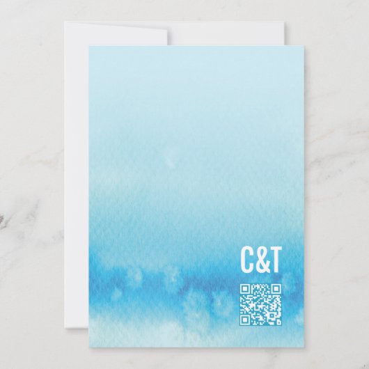 MODERNE BRUILOFT UITNODIGING: ombre waterverf blau Kaart (Achterkant)