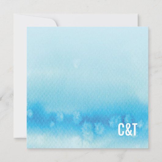 MODERNE BRUILOFT UITNODIGING: ombre waterverf blau Kaart (Achterkant)