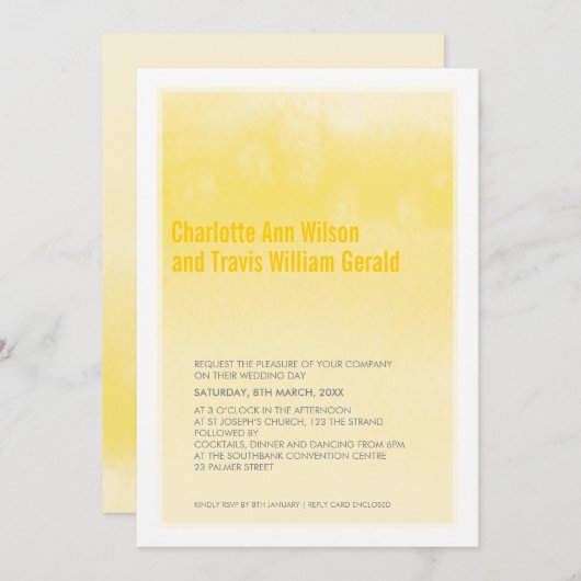 MODERNE BRUILOFT UITNODIGING ombre waterverf geel (Voorkant / Achterkant)