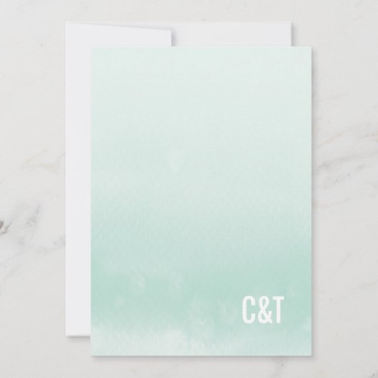 MODERNE BRUILOFT UITNODIGING: ombre waterverf mint Kaart (Achterkant)