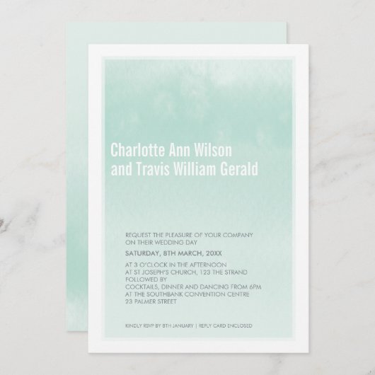 MODERNE BRUILOFT UITNODIGING: ombre waterverf mint Kaart (Voorkant / Achterkant)