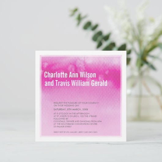 MODERNE BRUILOFT UITNODIGING: ombre waterverf roze Kaart (Staand voorkant)