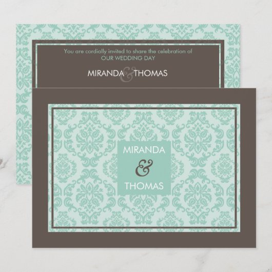 MODERNE BRUILOFT UITNODIGINGEN:: damask kleuren 5 Kaart (Voorkant / Achterkant)