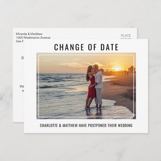 Moderne bruiloft verandering DATUM PLANS met FOTO Aankondigingskaart (Voorkant / Achterkant)