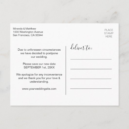 Moderne bruiloft verandering DATUM PLANS met FOTO Aankondigingskaart (Achterkant)