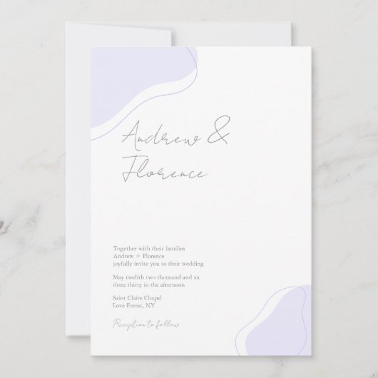 Moderne bruiloft Violet Blob Minimal White Uniek Kaart (Voorkant)