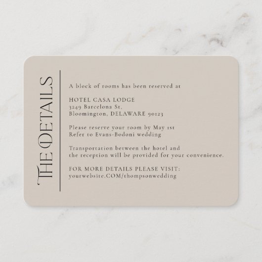 Moderne bruiloft - visitekaartje informatiekaartje (Voorkant)