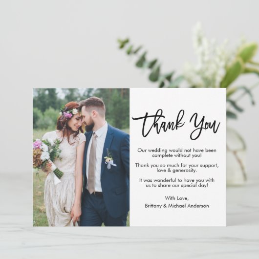 Moderne bruiloft voor penseel script bedankkaart (Staand voorkant)