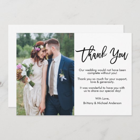 Moderne bruiloft voor penseel script bedankkaart (Voorkant / Achterkant)