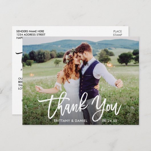 Moderne bruiloft voor penseel script Dank u W Briefkaart (Voorkant / Achterkant)