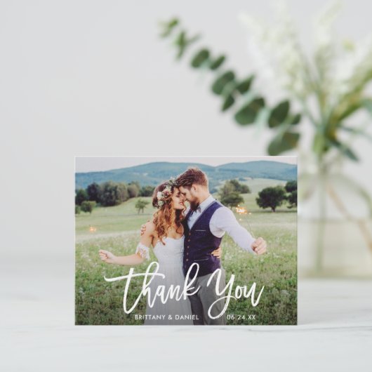 Moderne bruiloft voor penseel script Dank u W Briefkaart (Staand voorkant)