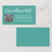 Moderne bruiloft voor penseel script QR Blauwgroen Informatiekaartje (Voorkant / Achterkant)