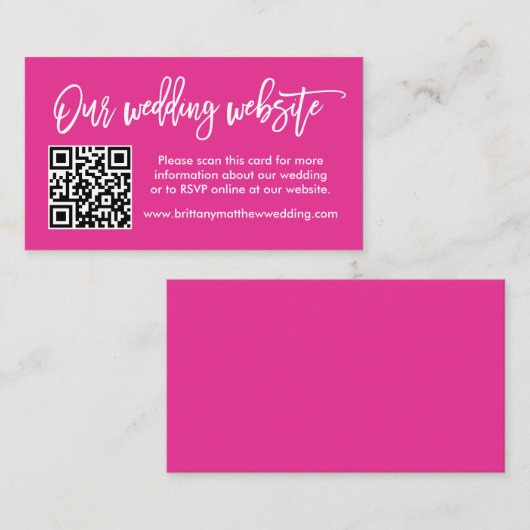 Moderne bruiloft voor penseel script QR Hot Pink Informatiekaartje (Voorkant / Achterkant)