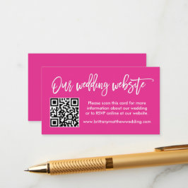 Moderne bruiloft voor penseel script QR Hot Pink Informatiekaartje