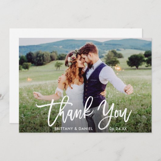 Moderne bruiloft voor penseel script W Bedankkaart (Voorkant / Achterkant)