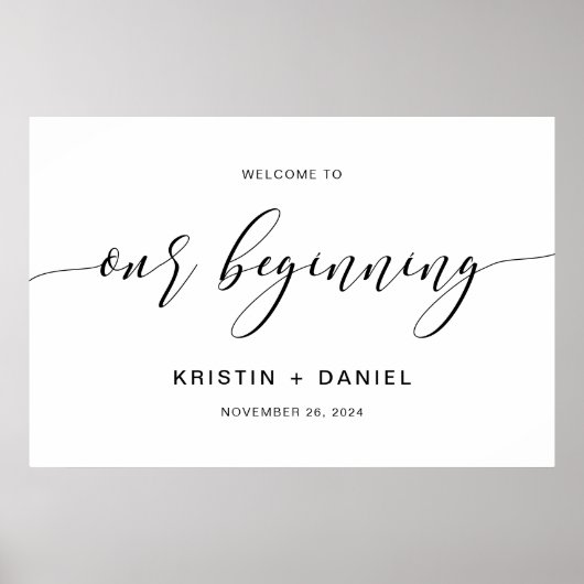 Moderne bruiloft welkom in ons beginbord poster (Voorkant)