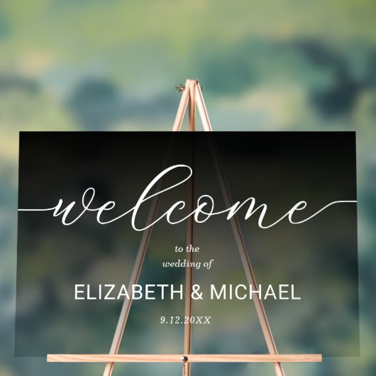 Moderne bruiloft Welkom Transparant Zwart Acryl Bord (Neutraal)