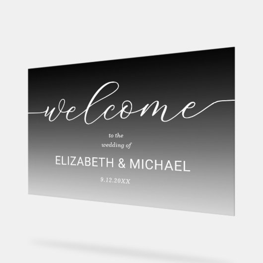 Moderne bruiloft Welkom Transparant Zwart Acryl Bord (Hoek)